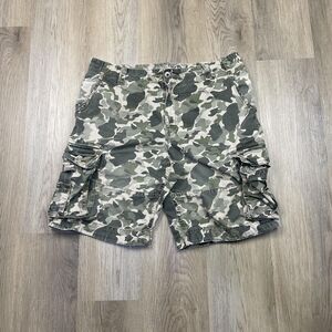 Aeropostale Cargo Shorts Mens 36 Green Camo Camouflage Multiple Pockets Cotton